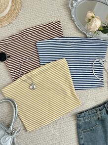 INAWLY Women's Casual Striped Bandeau Top For Summer