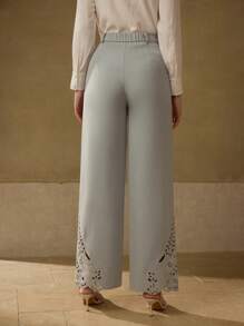 MOTF PREMIUM 刺绣镂空褶皱长裤 - 藍色 - 查看 3