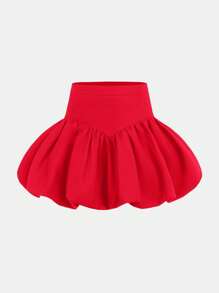 SHEIN 女士时尚百搭梭织风景松紧腰休闲短裤 - 紅色 - 查看 1