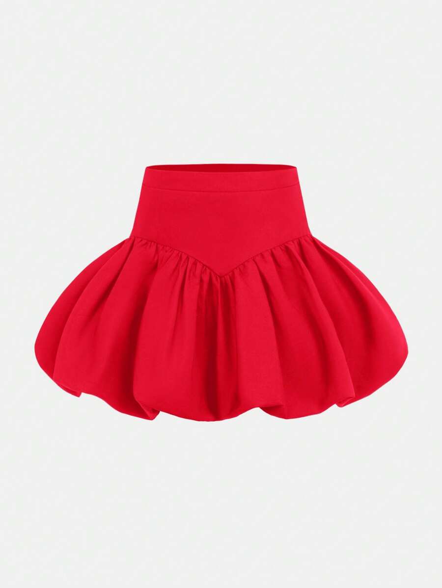 SHEIN 女士时尚百搭梭织风景松紧腰休闲短裤 - 紅色 - 查看 1