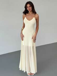 Aloruh Women's Sleeveless Dress, Solid Color, Elegant Summer Style - Apricot - View 6