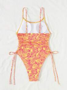 Swim Mod 女士夏季海滩度假印花细肩带露背镂空系带侧边连体泳衣 - 彩色 - 查看 6