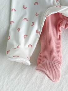 Loomiva 3pcs/Set Newborn Baby Girl Knit Soft Round Neck Long Sleeve Romper With Pants Print - Multicolor - View 4