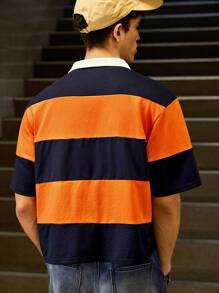 SWAVVY Men's Knit Casual Daily Young Relaxed Loose Short Sleeve Button-Up Polo Shirt Style, School - Multicolor - View 6