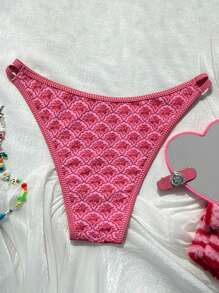 SHEIN Bikini hở lưng cao họa tiết hoa ngẫu nhiên thiết kế mới cho nữ, hoàn hảo cho kỳ nghỉ - Màu Hồng Tươi - Xem 2