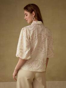 MOTF PREMIUM CONTRAST SEQUIN EMBROIDERY SHIRT - Pink - View 3