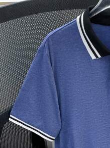 SHEIN 2件套青少年男童休闲舒适撞色 Polo 衫和短裤套装