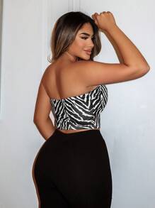 SHEIN LUNE Women's Fashion Random Print Bandeau Top, Summer - Black and White - View 2