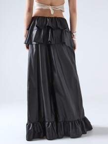 LYSMO 2025 New Arrival Spring Summer Women's Retro Luxurious Ruffled Layered Design Princess Cake Skirt-Pants. One-Piece Skirt-Pants Design With Layered Ruffles At The Pants Hem. Perfect For Retro Luxurious Styling And Bohemian Fashion