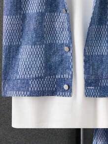 男士三件套：白色英文字母印花短袖 T 恤、梭织背心和短裤 - 休闲时尚简约百搭装，适合春夏季日常外出、休闲等场合 - 藍色 - 查看 6