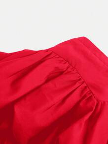 SHEIN 女士时尚百搭梭织风景松紧腰休闲短裤 - 紅色 - 查看 4