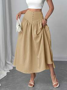 Firerie Women Solid Color Fashionable Skirt, Suitable For Summer - Khaki - View 1