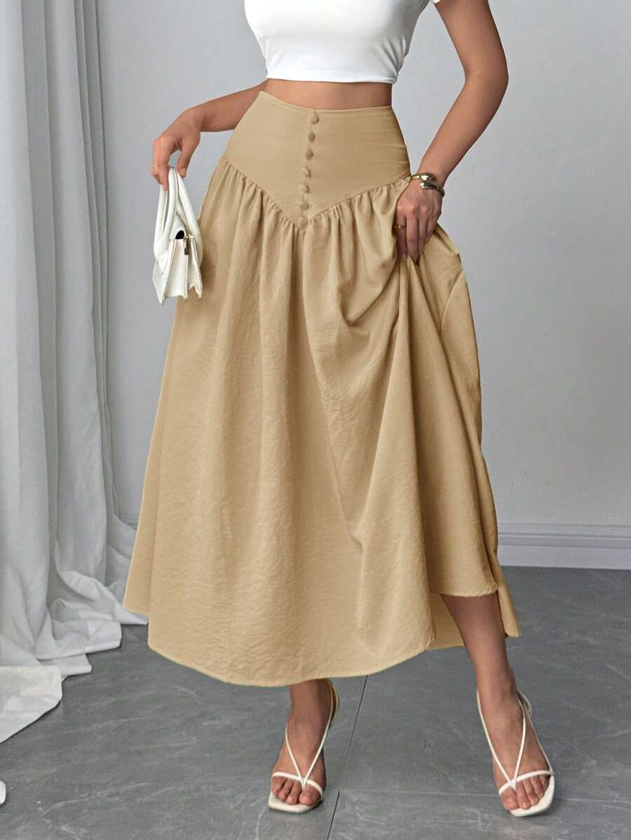 Firerie Women Solid Color Fashionable Skirt, Suitable For Summer - Khaki - View 1