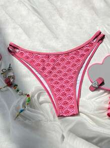 SHEIN Bikini hở lưng cao họa tiết hoa ngẫu nhiên thiết kế mới cho nữ, hoàn hảo cho kỳ nghỉ - Màu Hồng Tươi - Xem 1