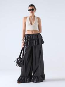 LYSMO 2025 New Arrival Spring Summer Women's Retro Luxurious Ruffled Layered Design Princess Cake Skirt-Pants. One-Piece Skirt-Pants Design With Layered Ruffles At The Pants Hem. Perfect For Retro Luxurious Styling And Bohemian Fashion