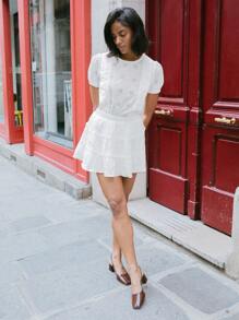 lacRébo Jolie mini-jupe texturée blanche bohème à couches avec taille élastique. Tenue de vacances pour femme, jupe entièrement blanche, jupe de sortie, automne hiver - Blanc - Voir 4