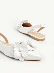 CUCCOO CHICEST Giày bệt mũi nhọn họa tiết hoa 3D màu trắng thời trang thanh lịch và thoải mái cho nữ - trắng - Xem 8