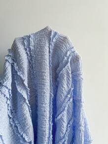 Sweetra Casual Knitted Ruffle Trim Bodycon Mini Dress With Open Back Tie-Up Detail, Light Blue, Spring/Summer