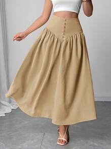 Firerie Women Solid Color Fashionable Skirt, Suitable For Summer - Khaki - View 7