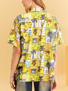 TOM & JERRY X SHEIN Women's Yellow Shirt, Butter Yellow, Graphic Shirt, Cheese Pattern, Cartoon Pattern, Casual, Summer