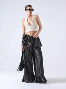 LYSMO 2025 New Arrival Spring Summer Women's Retro Luxurious Ruffled Layered Design Princess Cake Skirt-Pants. One-Piece Skirt-Pants Design With Layered Ruffles At The Pants Hem. Perfect For Retro Luxurious Styling And Bohemian Fashion