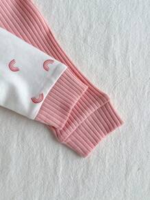 Loomiva 3pcs/Set Newborn Baby Girl Knit Soft Round Neck Long Sleeve Romper With Pants Print - Multicolor - View 5