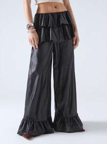 LYSMO 2025 New Arrival Spring Summer Women's Retro Luxurious Ruffled Layered Design Princess Cake Skirt-Pants. One-Piece Skirt-Pants Design With Layered Ruffles At The Pants Hem. Perfect For Retro Luxurious Styling And Bohemian Fashion