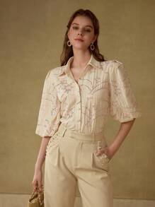 MOTF PREMIUM CONTRAST SEQUIN EMBROIDERY SHIRT - Pink - View 5