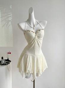 Sweetra Y2K Sexy Twist Asymmetric Hem Vacation Midi Dress