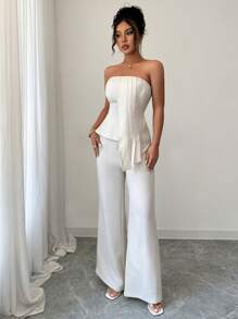 Chiquease Mono informal y elegante de color liso y asimétrico para mujer, atuendo totalmente blanco para primavera/verano