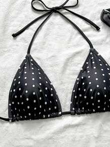 Swim Vcay Svart & Vit Prickig Sexig Dam Halter Bikiniöverdel - Svart och Vitt - Visa 4