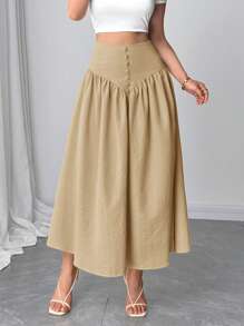 Firerie Women Solid Color Fashionable Skirt, Suitable For Summer - Khaki - View 3