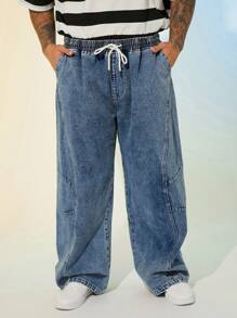 EASEVO Quần Jeans Dài Dệt Xanh Rộng Cho Nam Size Lớn - Màu xanh nhạt - Xem 3