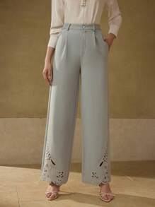 MOTF PREMIUM 刺绣镂空褶皱长裤 - 藍色 - 查看 4