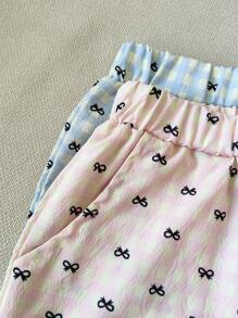 2-Pack Baby Girl Casual Versatile Plaid Bow Pattern Pants Suitable For Spring And Summer Daily Wear - Multicolor - View 6