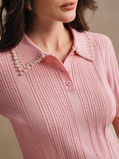 Anewsta Stylish Polo Collar Knit Top/Shirt, Elegant Modern Design, Summer