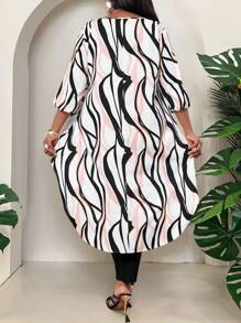 SHEIN Lady Spring And Summer Elegant Commuting Office Casual Boho Colorful Woven Round Neck High Low Quarter Sleeves Plus Size T-Shirts Plus Size Blouses Woman Casual Casual Women Women Summer Outfits For Women For Women Vacation Outfits Woman Beach Outfits For Woman Wedding Guest Dress Women Birthday Dresses For Women Cheetah Print Business Casual Woman Birthday Outfits For Women 4th Of July Women - Multicolor - View 2