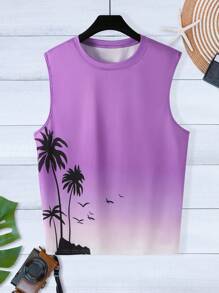 Manfinity Chillmode Men's Vacation Style Print Sleeveless Crew Neck Tank Top Mens Summer Tank Top Summer Graphic Tees