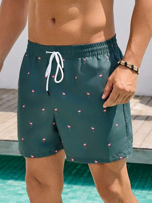 Manfinity Swimmode Men's Summer Casual Small Print Beach Shorts Beachwear For Men Men S Matching Swim Trunks