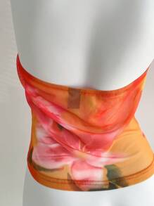 Sweetra 女士夏季海滩度假金属扣装饰V领露背上衣 - 彩色 - 查看 7