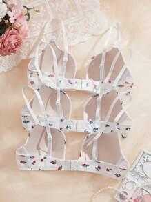 SHEIN 3 Stücke Damen-Unterwäsche-Set mit Ditsy-Blume Muster und Bügel