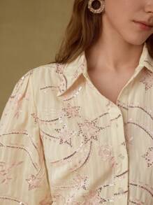 MOTF PREMIUM CONTRAST SEQUIN EMBROIDERY SHIRT - Pink - View 2