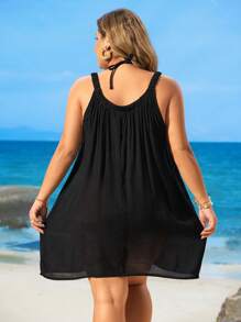 SHEIN Swim Curve Vestido/Pareo elástico negro de talla grande para mujer en la playa
