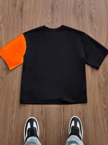 SWAVVY Camiseta suelta informal de hombre en patchwork y bloques de color - Multicolor - Ver 4