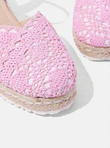 Styleloop Women's Solid Color Platform Shoes, Buckle Strap Comfortable Shoes, Linen Bottom Wedge Heel Casual Shoes - Baby Pink - View 5