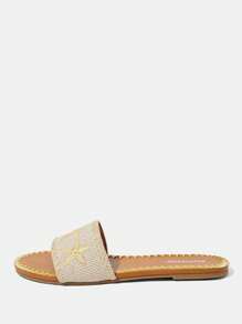 Styleloop Apricot Linen Embroidered Floral Round Toe Comfortable Flat Sandals, Bohemian Style, Suitable For Music Festivals, Parties And Casual Wear Vacation Outfits Travel Essentials - Apricot - View 2