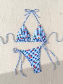 Swim Mod 2pcs Women's New Summer Swimwear Set, Halter Neck Triangle Top & Tie Side Bottoms, Bikini Set For Vacation