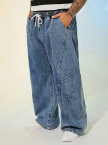 EASEVO Quần Jeans Dài Dệt Xanh Rộng Cho Nam Size Lớn - Màu xanh nhạt - Xem 1