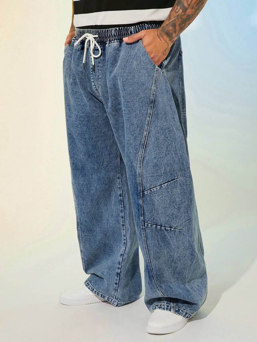 EASEVO Quần Jeans Dài Dệt Xanh Rộng Cho Nam Size Lớn - Màu xanh nhạt - Xem 1