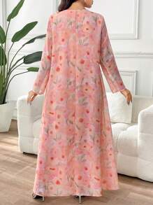 Yasmyna 女士花卉印花系带长袖优雅阿拉伯连衣裙，朴素的卡夫坦 - 彩色 - 查看 3